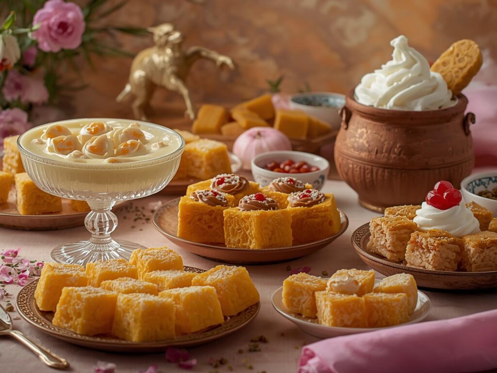 bengali sweets & desserts concept rabri faluda matka kulfi traditional bengali sweets elegant dessert presentation